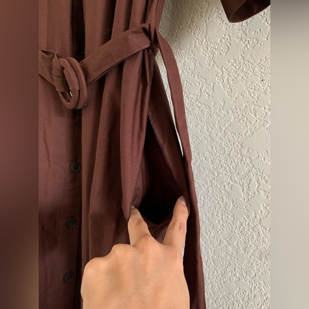 NWT Zara Brown Midi belted dress Size M - Picture 4 of 14